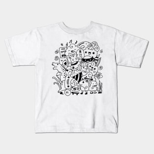 black and white doodle art Kids T-Shirt